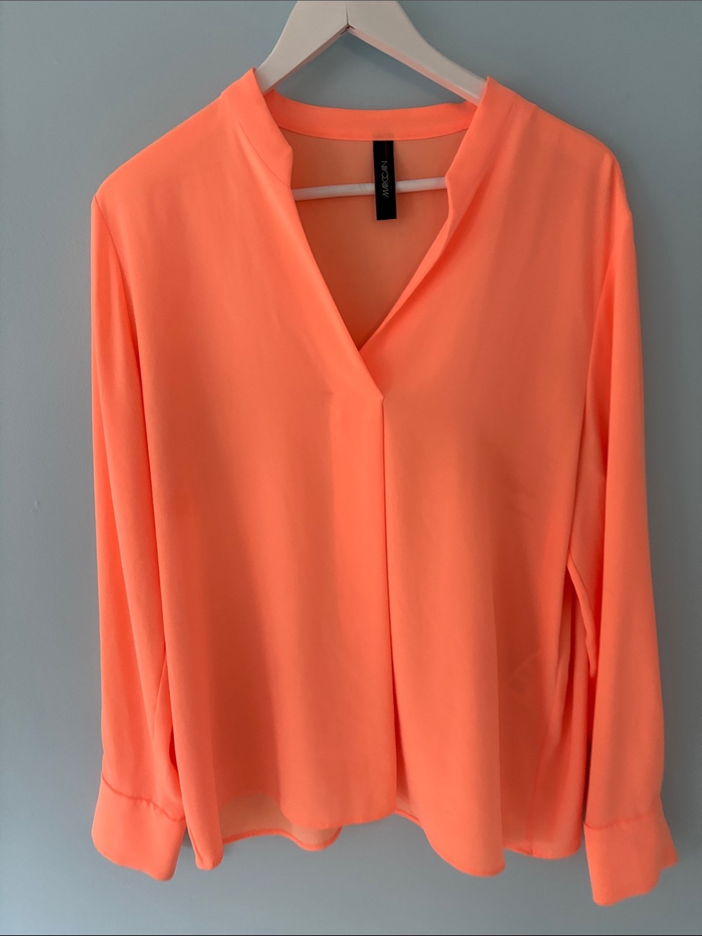 Marc Cain Neon Coral Split V-Neck Long Sleeve Blouse